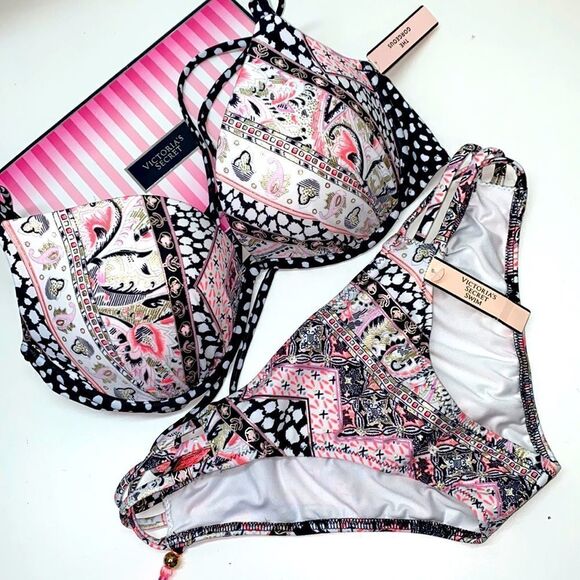 🔥🏖VICTORIA SECRET  swimsuit top 32D /push-up/bottom Small  New#7 - Picture 1 of 11